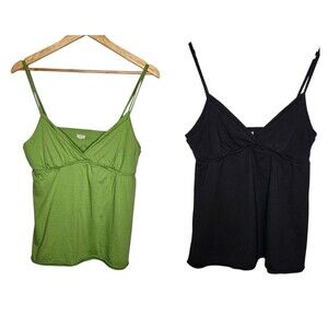 J Crew Y2K Babydoll Tops Lot of 2 Women's Medium Green Black Double Lined Cotton
